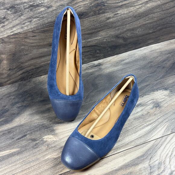 NIB Born 8M Batti Suede Mix Media Cap Toe Ballet Flats Navy - Picture 1 of 9